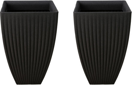 Pro Garden Plantenpot/bloempot - 2x - Tuin - kunststof - antraciet grijs - D40 x H60 cm