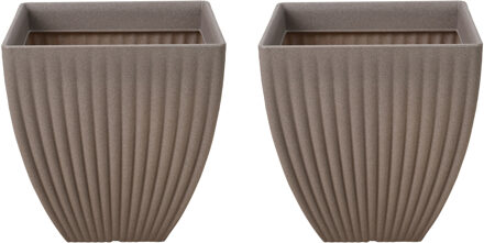 Pro Garden Plantenpot/bloempot - 2x - Tuin - kunststof - beige - D40 x H42 cm