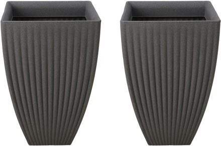 Pro Garden Plantenpot/bloempot - 2x - Tuin - kunststof - grijs - D40 x H60 cm