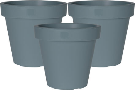 Pro Garden Plantenpot/bloempot - 3x - Tuin buiten - kunststof - blauw - D20 cm - Plantenpotten