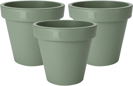 Pro Garden Plantenpot/bloempot - 3x - Tuin buiten - kunststof - groen - D20 cm
