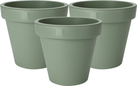 Pro Garden Plantenpot/bloempot - 3x - Tuin buiten - kunststof - groen - D25 cm - Plantenpotten