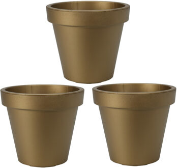 Pro Garden Plantenpot/bloempot - 3x - Tuin buiten - kunststof - mat goud - D20 cm - Plantenpotten Goudkleurig