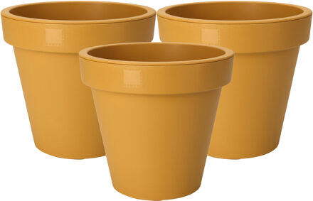 Pro Garden Plantenpot/bloempot - 3x - Tuin buiten - kunststof - okergeel - D20 cm - Plantenpotten