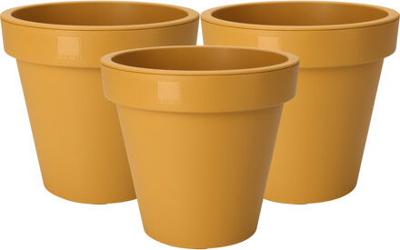 Pro Garden Plantenpot/bloempot - 3x - Tuin buiten - kunststof - okergeel - D25 cm