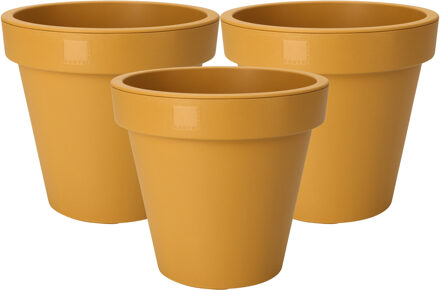 Pro Garden Plantenpot/bloempot - 3x - Tuin buiten - kunststof - okergeel - D30 cm