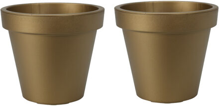 Pro Garden Plantenpot/bloempot - 4x - Tuin buiten - kunststof - mat goud - D20 cm