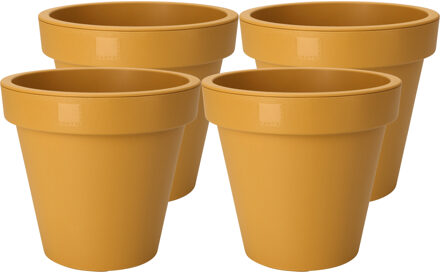 Pro Garden Plantenpot/bloempot - 4x - Tuin buiten - kunststof - okergeel - D25 cm