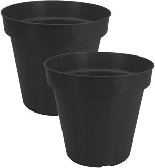 Pro Garden Plantenpot/bloempot Classic - 2x - kunststof - zwart - D25 x H26 cm