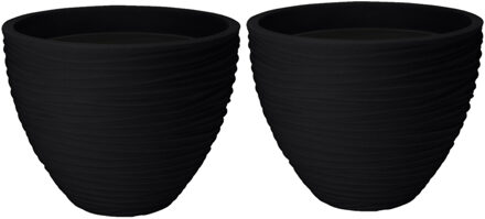 Pro Garden Plantenpot/bloempot Dunes - 2x - Tuin - stevig kunststof - antraciet - D40 x H31 cm