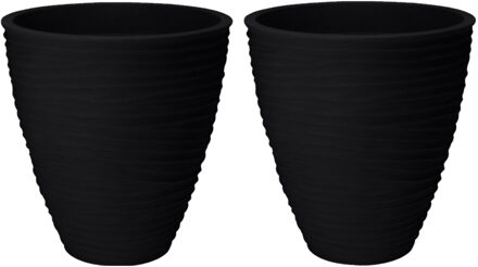 Pro Garden Plantenpot/bloempot Dunes - 2x - Tuin - stevig kunststof - antraciet - D40 x H42 cm - Plantenpotten Grijs