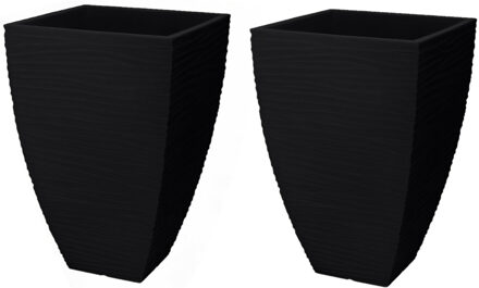 Pro Garden Plantenpot/bloempot Dunes - 2x - Tuin - stevig kunststof - antraciet - D40 x H60 cm