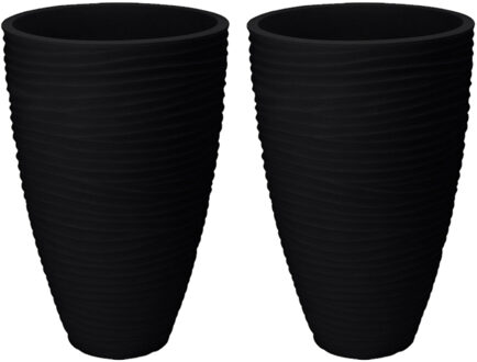 Pro Garden Plantenpot/bloempot Dunes - 2x - Tuin - stevig kunststof - antraciet - D40 x H60 cm