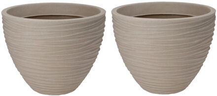 Pro Garden Plantenpot/bloempot Dunes - 2x - Tuin - stevig kunststof - beige/zand - D40 x H31 cm