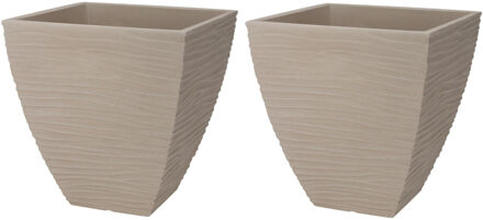 Pro Garden Plantenpot/bloempot Dunes - 2x - Tuin - stevig kunststof - beige/zand - D40 x H42 cm - Plantenpotten