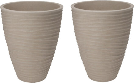 Pro Garden Plantenpot/bloempot Dunes - 2x - Tuin - stevig kunststof - zand/beige - D40 x H42 cm