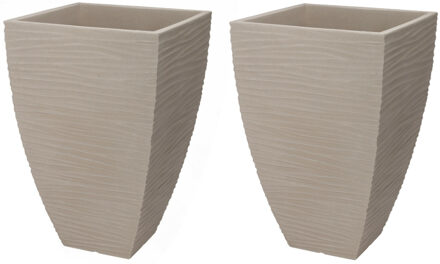 Pro Garden Plantenpot/bloempot Dunes - 2x - Tuin - stevig kunststof - zand/beige - D40 x H60 cm