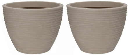 Pro Garden Plantenpot/bloempot Dunes - 2x - Tuin - stevig kunststof - zand/beige - D50 x H38 cm - Plantenpotten