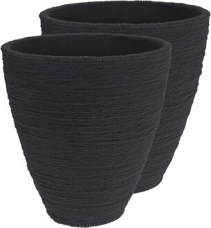 Pro Garden Plantenpot/bloempot Ribbed - 2x - Tuin - stevig kunststof - antraciet grijs - D40 x H42 cm - Plantenpotten