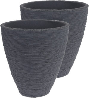 Pro Garden Plantenpot/bloempot Ribbed - 2x - Tuin - stevig kunststof - grijs - D40 x H42 cm - Plantenpotten