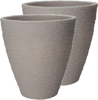 Pro Garden Plantenpot/bloempot Ribbed - 2x - Tuin - stevig kunststof - zandkleur - D40 x H42 cm - Plantenpotten Beige