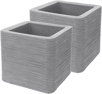 Pro Garden Plantenpot/bloempot Square - 2x - Tuin - stevig kunststof - lichtgrijs - 38 x 38 x 33 cm