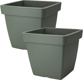 Pro Garden Plantenpot/bloempot Square Classic - 2x - kunststof - donkergroen - D39 x H35 cm
