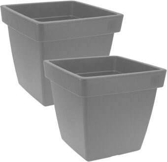 Pro Garden Plantenpot/bloempot Square Classic - 2x - kunststof - grijs - D39 x H35 cm
