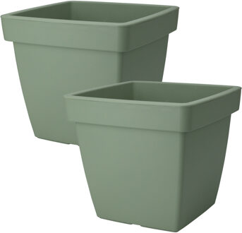 Pro Garden Plantenpot/bloempot Square Classic - 2x - kunststof - groen - D39 x H35 cm