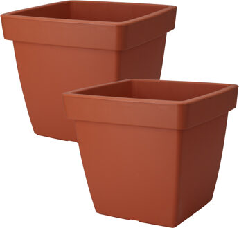 Pro Garden Plantenpot/bloempot Square Classic - 2x - kunststof - terracotta - D39 x H35 cm