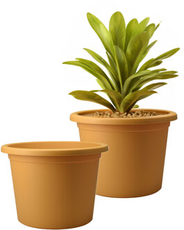 Pro Garden Plantenpot/bloempot Terras Master- 2x - enkelwandig kunststof - okergeel - D23 x H21 cm