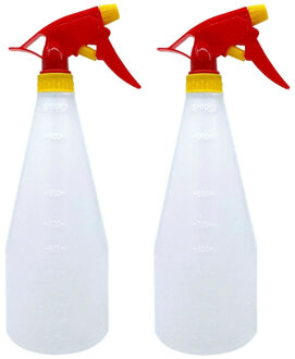 Pro Garden Plantenspuit - 2x - water versproeiers - kunststof - rood/geel - inhoud 1 liter