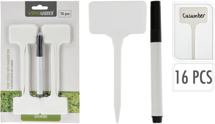 Pro Garden Plantenstekers plastic stokjes - set 16x - 15 cm - planten/kruiden labelen