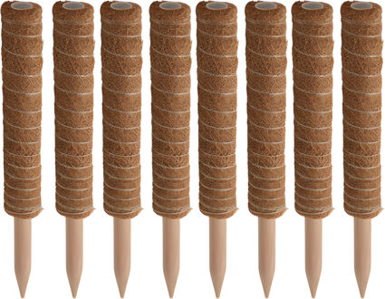 Pro Garden plantenstok kokos - 8x - eucalyptushout - D4,5 x H40 cm - plantensteun