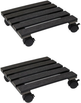 Pro Garden Plantentrolley - 2x - donker grijs - hout - 29 x 29 cm - 100 kilo