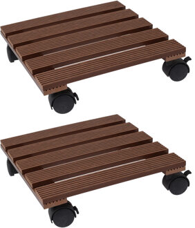 Pro Garden Plantentrolley - 2x - hout - bruin - vierkant - 29 x 29 cm - 100 kilo