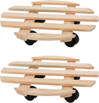 Pro Garden Plantentrolley - 2x - hout - naturel - rond - D28 cm - 100 kilo