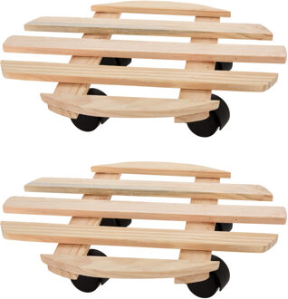 Pro Garden Plantentrolley - 2x - hout - naturel - rond - D35 cm - 100 kilo