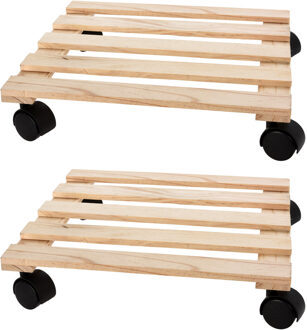 Pro Garden Plantentrolley - 2x - hout - naturel - vierkant - 28 x 28 cm - 100 kilo