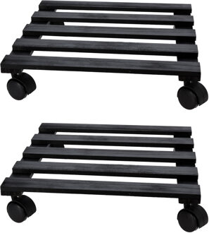 Pro Garden Plantentrolley - 2x - hout - zwart - vierkant - 35 x 35 cm - 50 kilo