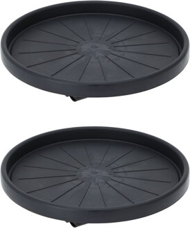 Pro Garden Plantentrolley - 2x - kunststof - donkergrijs - rond - D30 cm - 100 kilo