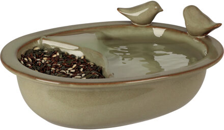 Pro Garden Pro Gardenvogelbad/voederschaal - saliegroen - keramiek -D20 x H8 cm- drinkschaal voor tuinvogels - Vogelvoederschalen