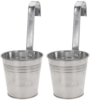 Pro Garden Set van 2x stuks bloempotten/plantenbakken zink met ophanghaak 21 x 13 x 29 cm