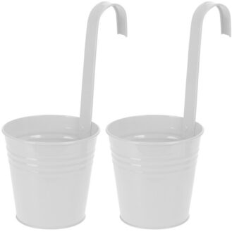 Pro Garden Set van 2x stuks bloempotten/plantenbakken zink met ophanghaak mat wit 21 x 13 x 28 cm