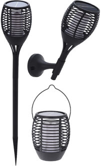 Pro Garden Set van 2x stuks solar tuinlampen/fakkels 3 in 1 met vlameffect op zonne-energie 78 cm