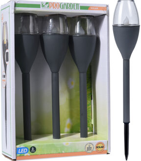 Pro Garden Set van 3x stuks zwarte solar LED lantaarns 31 cm - Prikspotjes