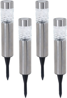 Pro Garden Set van 4x stuks solar tuinlampen/prikspots op zonne-energie 39 cm RVS met glas