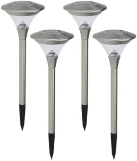 Pro Garden Set van 4x stuks solar tuinlampen/prikspots op zonne-energie 47 cm RVS - Prikspotjes Zwart