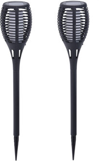 Pro Garden Solar tuin fakkels/toortsen zwart op zonne-energie 49 cm 2 stuks - Fakkels