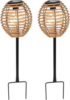 Pro Garden Solar tuinlamp / prikspot - 2x - warm wit - 13 x 13 x 52 cm - tuinverlichting